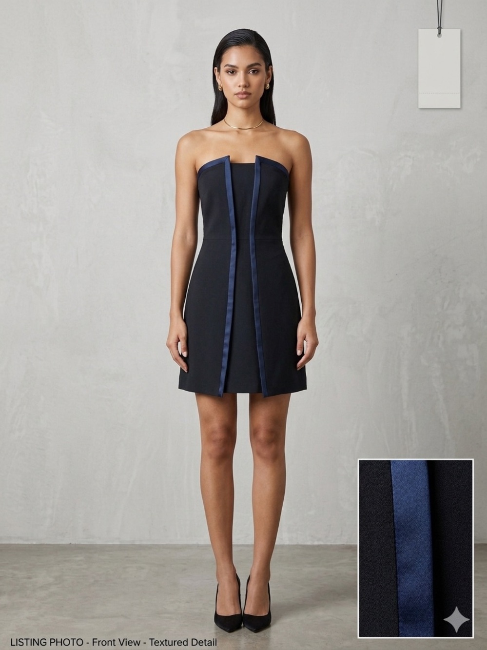 MAJE Rimbaud Strapless Black Twill Mini Dress, Size 2